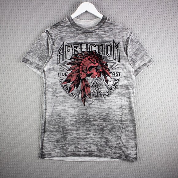 Affliction Live Fast Tribal Skull Washed Tee Mens Medium - Picture 2 of 8